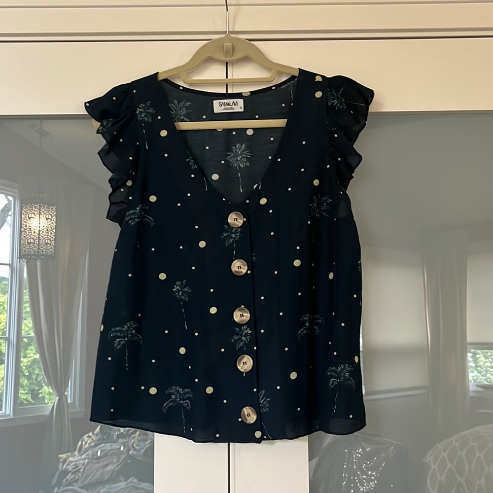 Sam&Lavi Button Down Blouse with Capped, Ruffled Sleeve.
